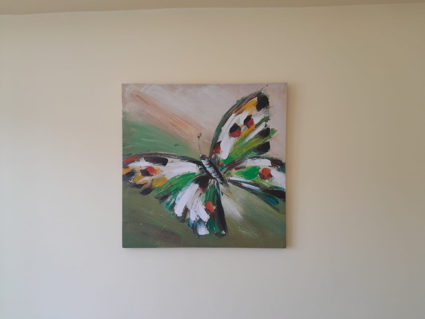 arte y antigüedades - Lienzo hecho a Mano de Mariposa multicolor