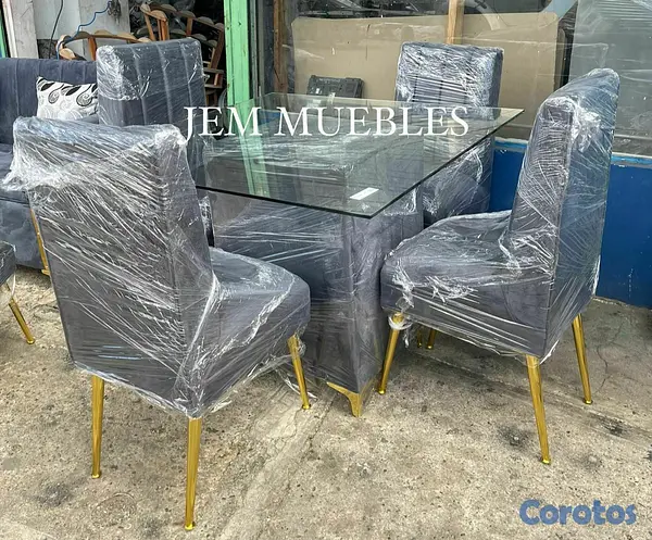 muebles y colchones - Juego de comedor moderno de 4 sillas 