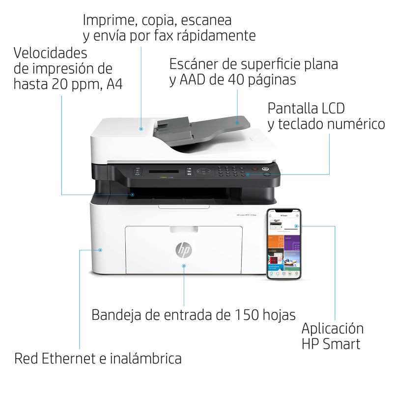 impresoras y scanners - MULTIFUNCTION hp laser  Blanco y Negro  MFP M137FNW 
