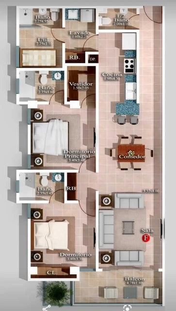 apartamentos - Apartamento en venta #24-128 ascensor, 2 dormitorios, piscina, gimnasio, lobby. 4