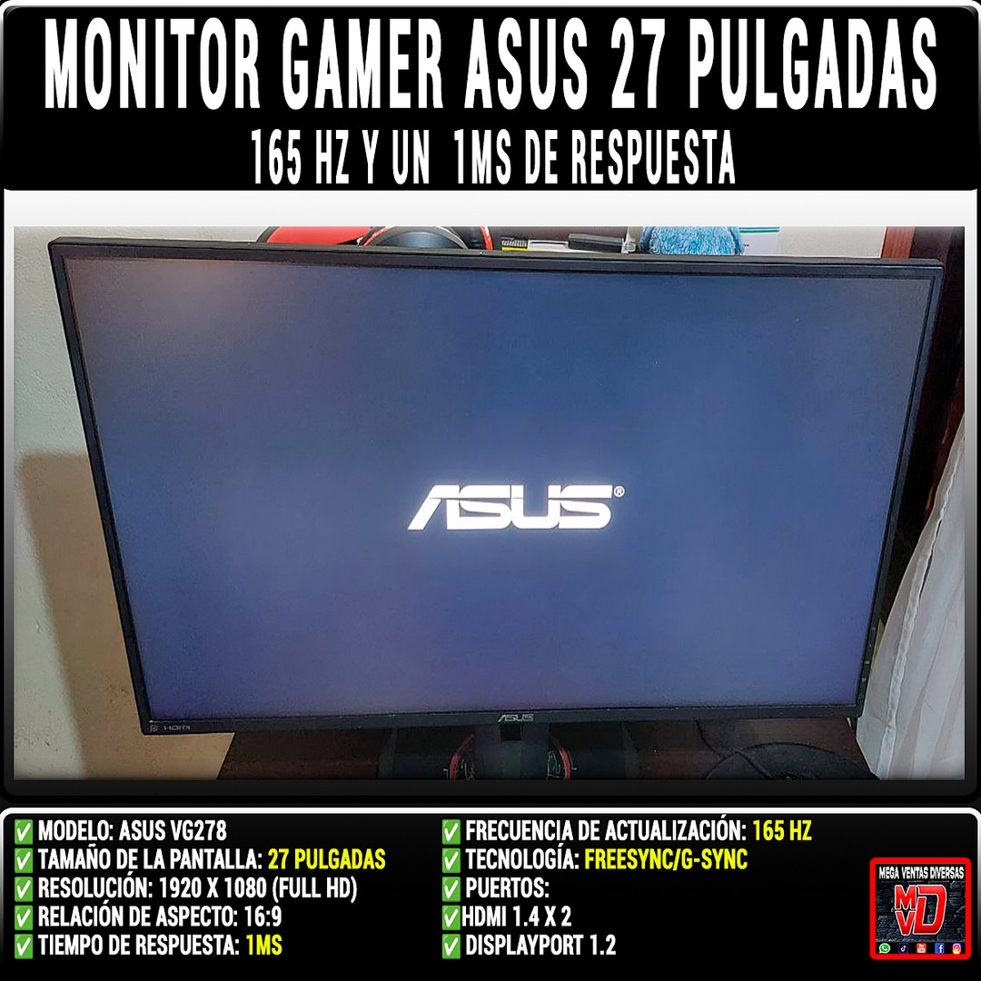 computadoras y laptops - Monitor Gamer ASUS, 27 pulgadas, 165 Hz y respuesta 1ms 1