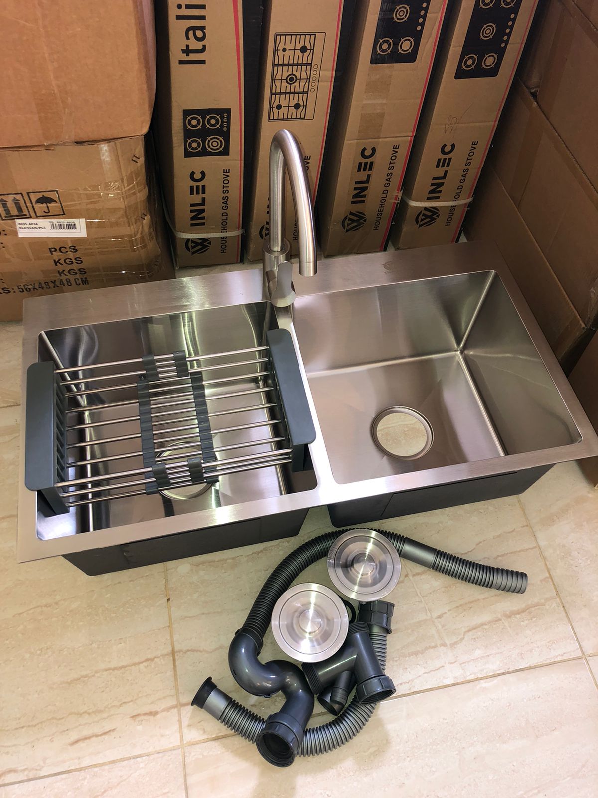 cocina - Fregadero doble tina en acero inoxidable 