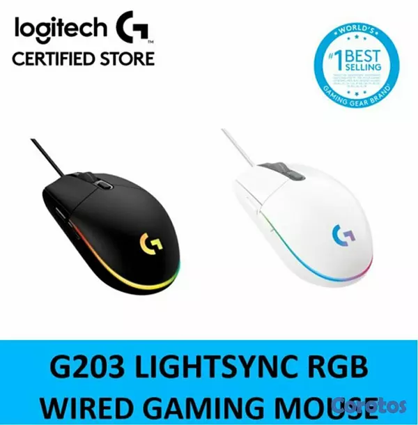 computadoras y laptops - MOUSE LOGITECH G203 LIGHTSYNC GAMING, COLOR NEGRO, OPTICO USB, PARA JUGADORES 1