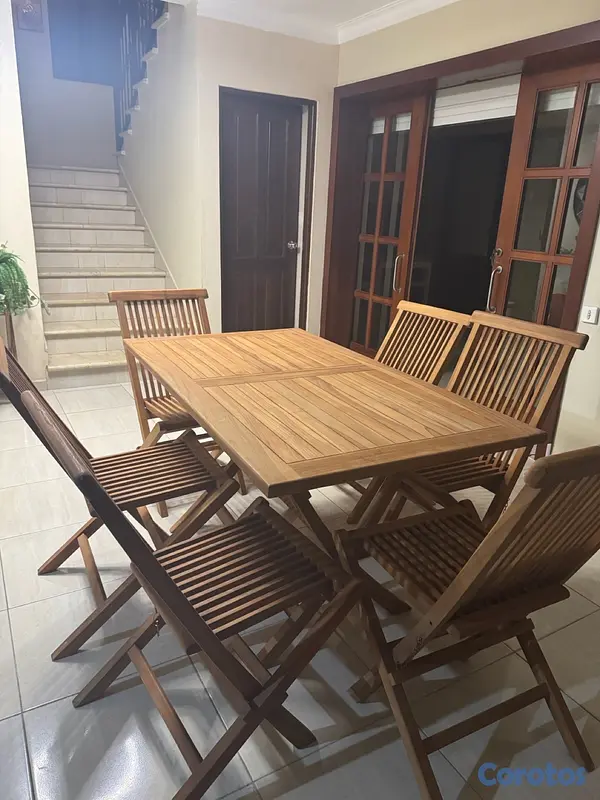 muebles y colchones - Mesa de madera con 7 sillas todo plegable fácil de guardar  4