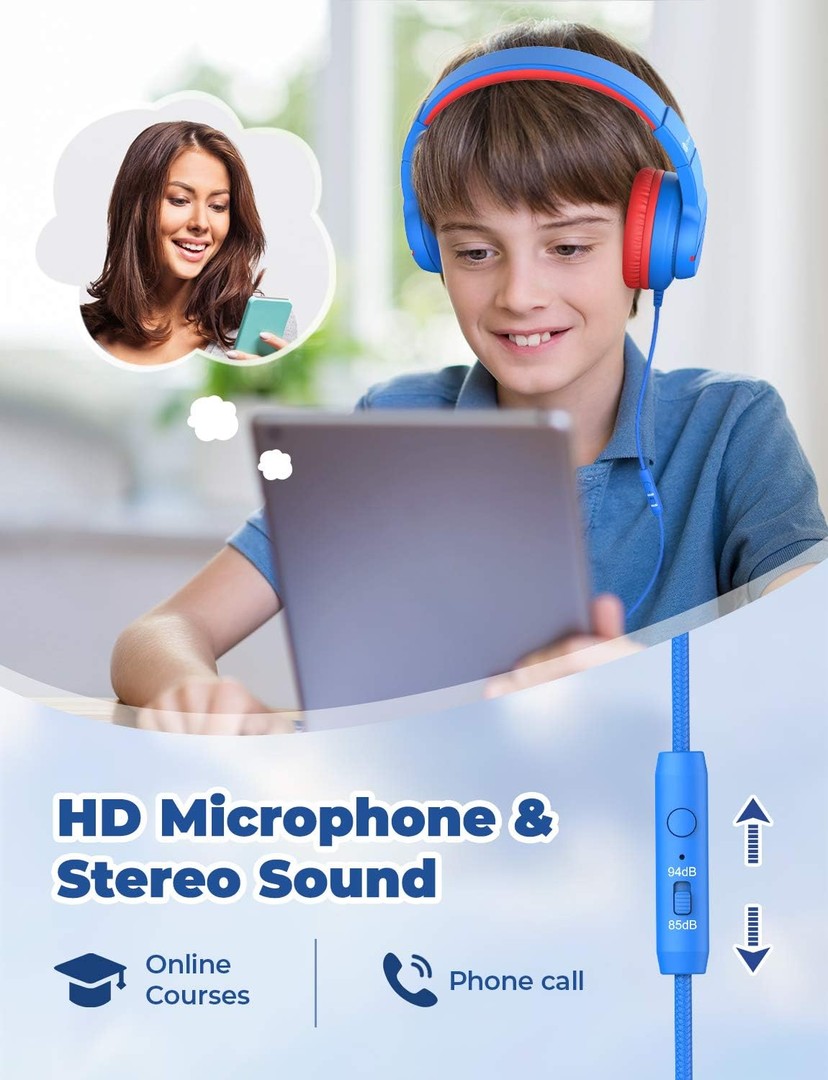 camaras y audio - iClever Auriculares para niños, volumen seguro 85/94 dB, sonido estéreo con mic 2
