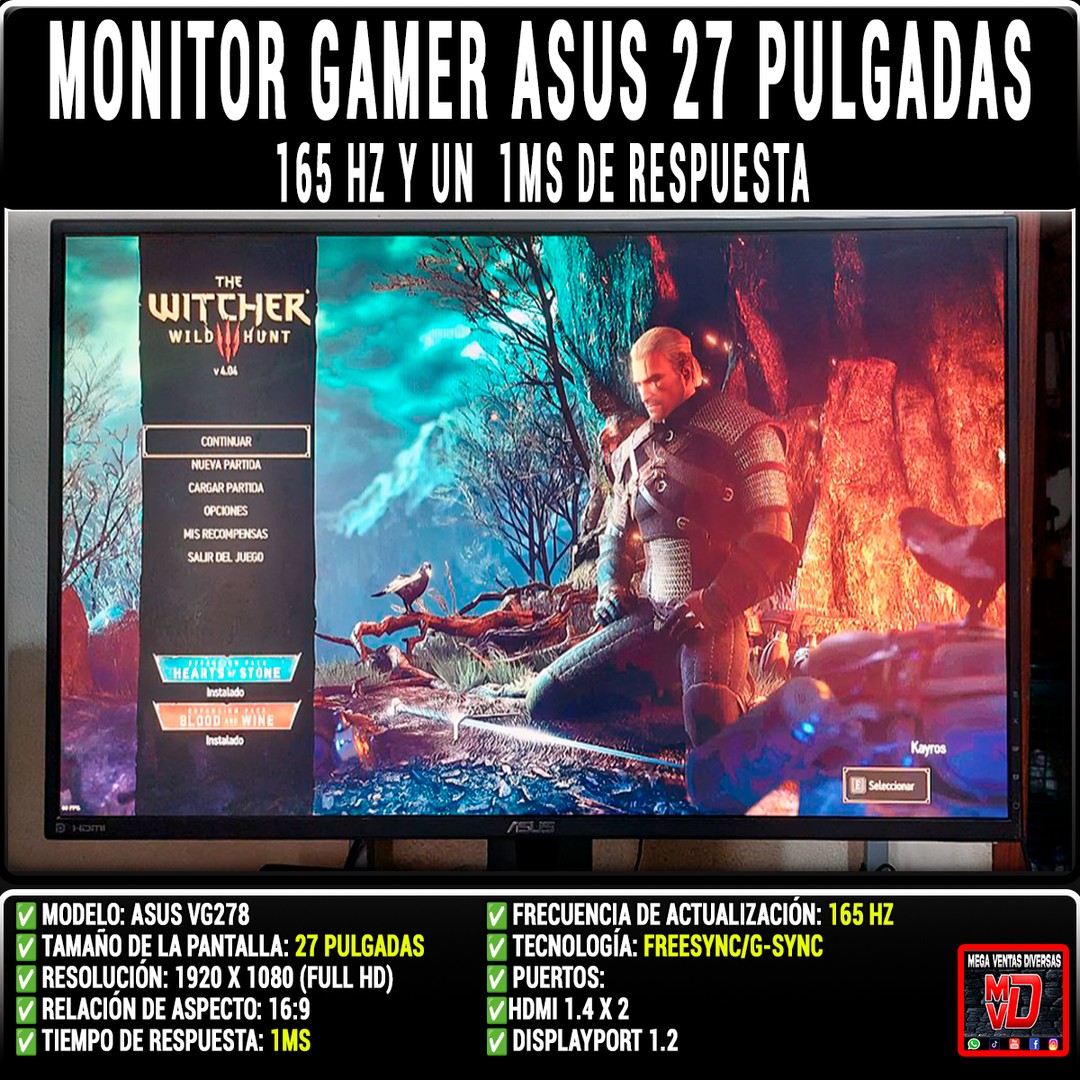 computadoras y laptops - Monitor Gamer ASUS, 27 pulgadas, 165 Hz y respuesta 1ms