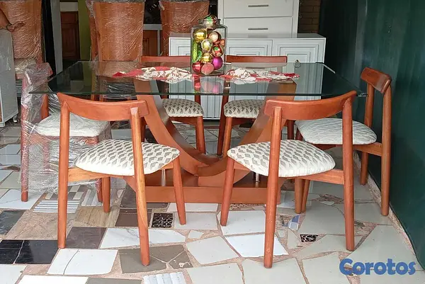 muebles y colchones - Juego de comedor caoba 6 sillas moderno 8