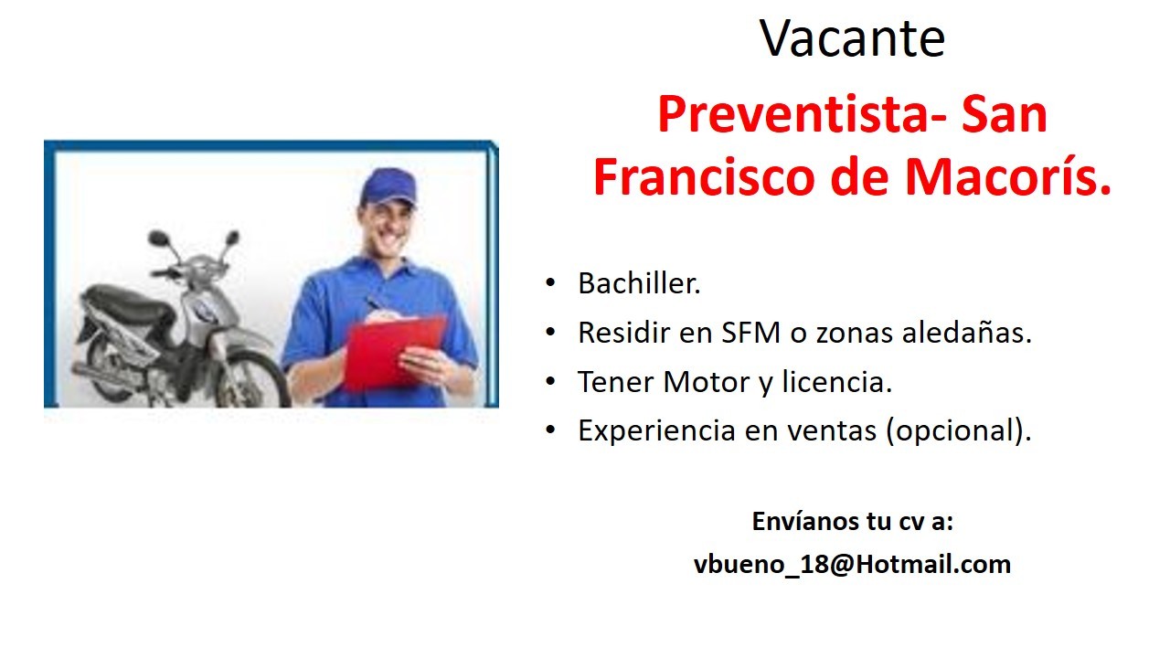 empleos disponibles - Preventista en San Francisco de Macorís