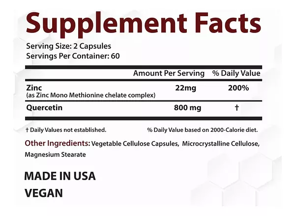 Salud y Equipamiento Médico - Vitamina Zinc + Quercetina Vegetariana 2