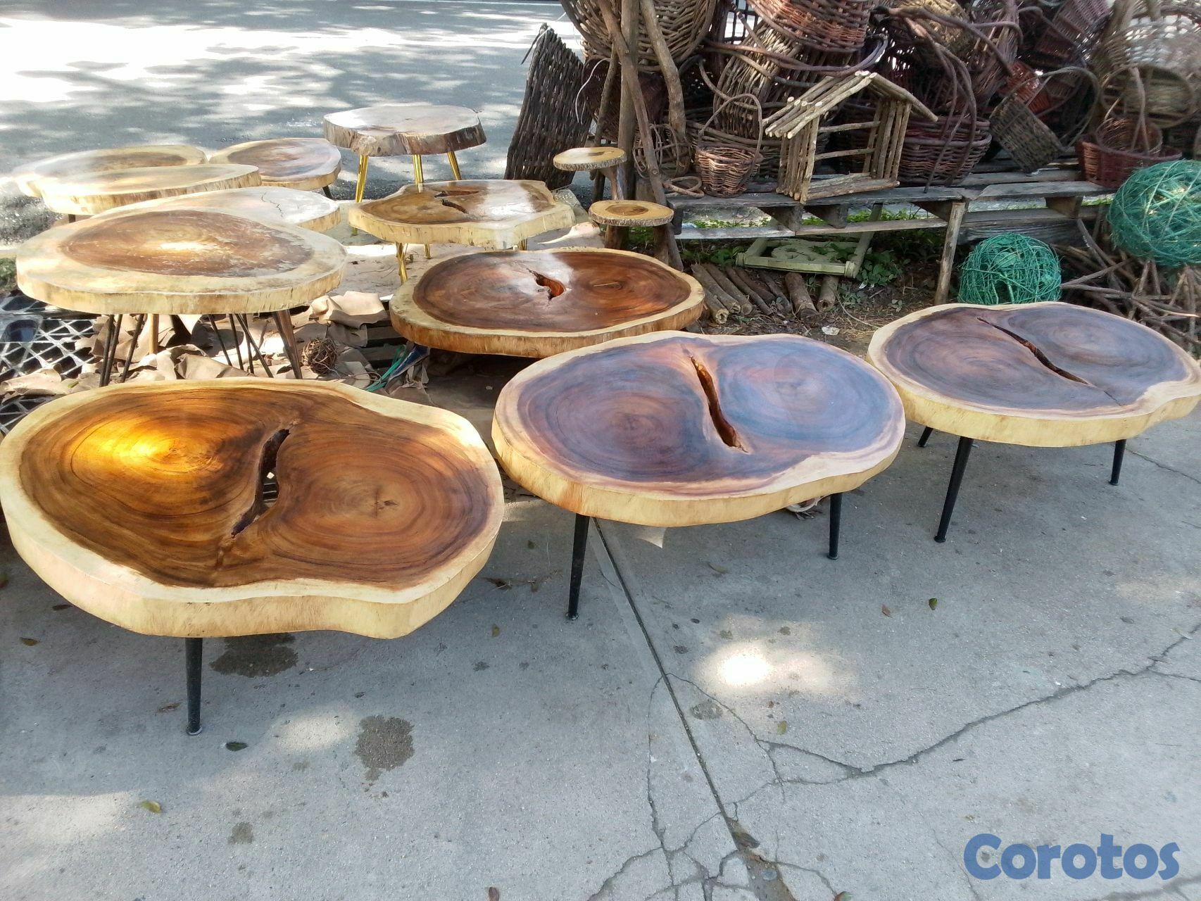 decoración y accesorios - mesas rústica de centro de muebles en saman y hierro,  4