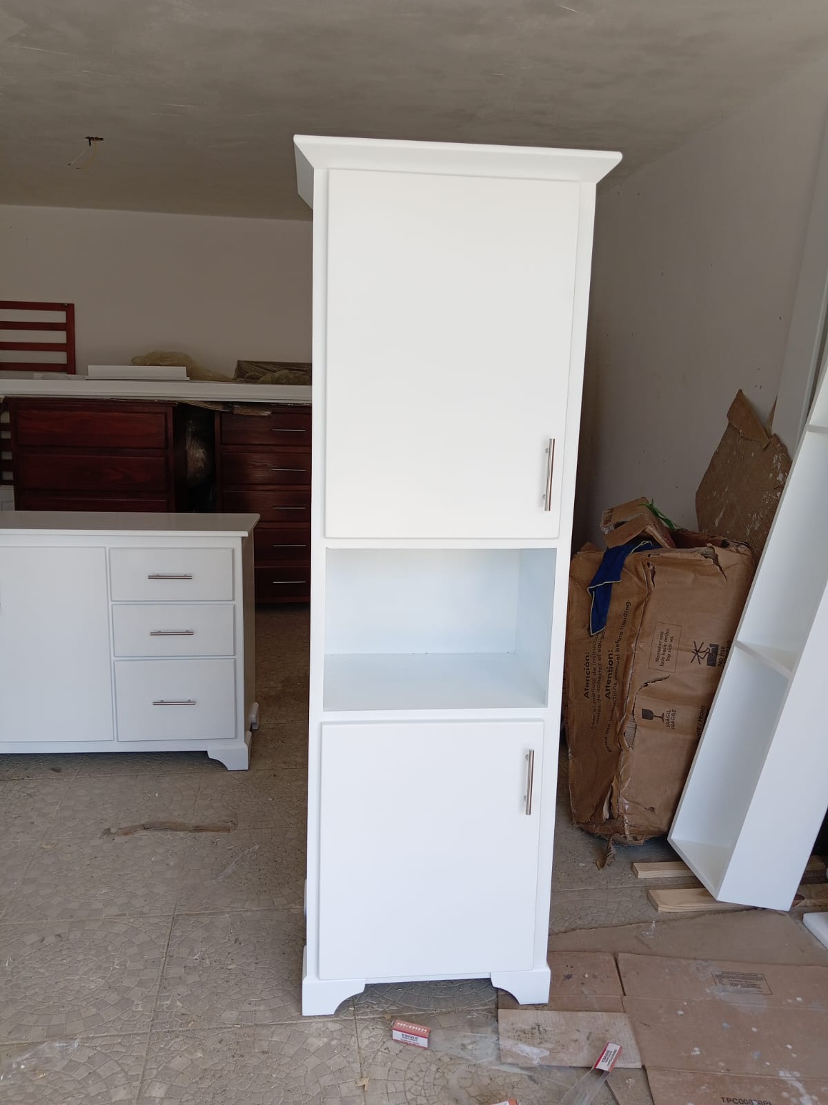 muebles y colchones - Despensa con hueco para microonda 🫕 color blanco  0