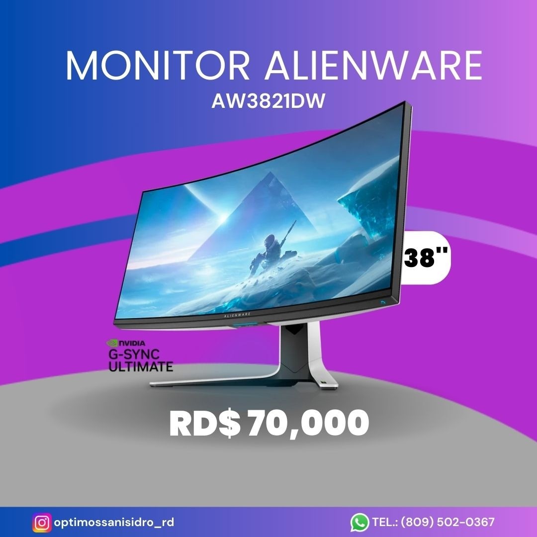 computadoras y laptops - Alienware monitor curvo ultra ancho para juegos de 38 pulgadas.