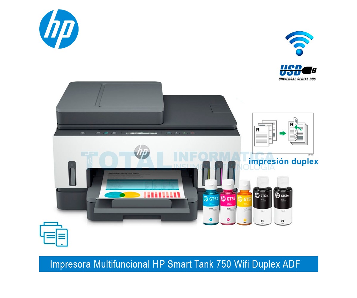 impresoras y scanners - DISPONIBLE IMPRESORA HP SMART TANK 750 Multifuncional, Crital y ADF 2