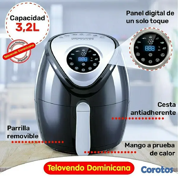 electrodomesticos - FREIDORA DE AIRE CON PANEL DIGITAL MULTIFUNCIONES PARA COCINAR SALUDABLE 7
