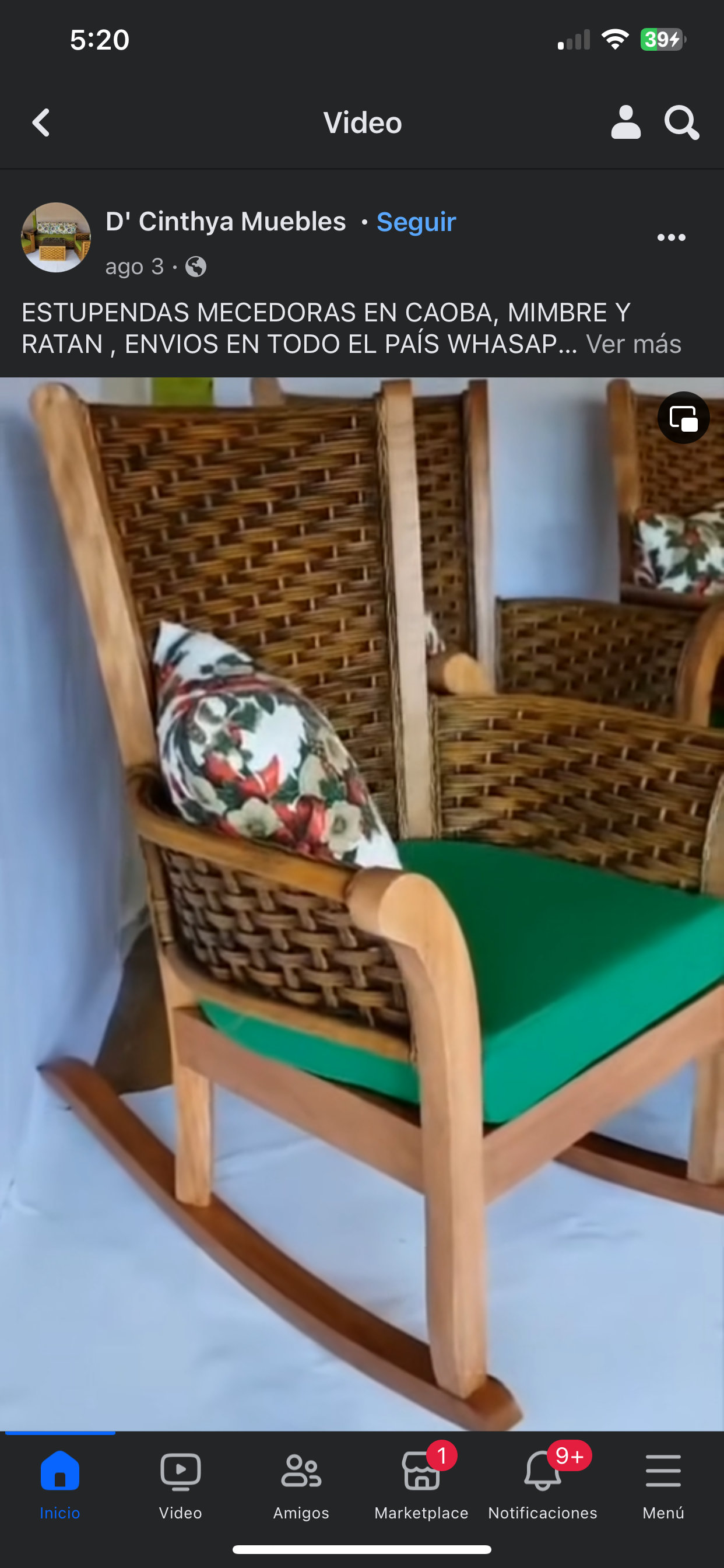 muebles y colchones - mesedora en mimbre y caoba mui confortables  3