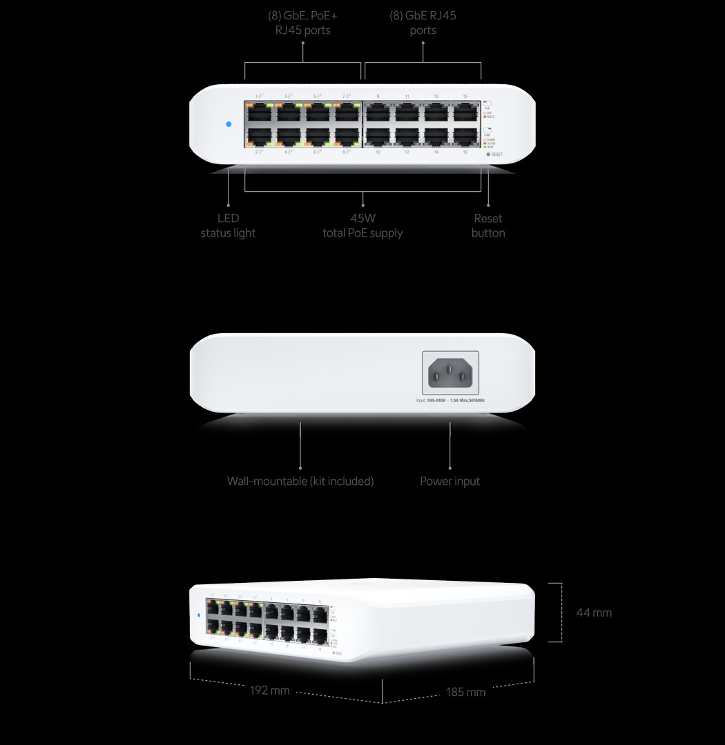 impresoras y scanners - SWITCH 16 PUERTOS UBIQUITI UNIFI, 10/100/1000MBPS, (8 PUERTOS POE) PUERTOS INDEP 0