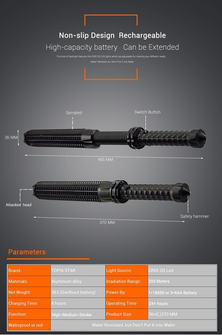 accesorios para electronica - Linterna Con Macana, Baston De Defensa, Foco Seguridad 3