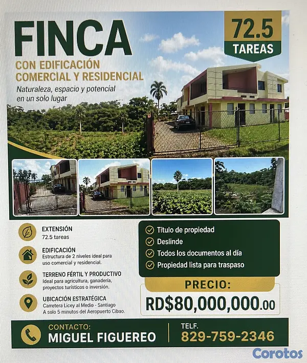 solares y terrenos - Venta de finca con edificación comercial residencial
precio por metro cuadrado 6