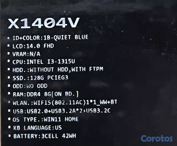 computadoras y laptops - ASUS NOTEBOOK 14” 128GB SSD 8GB RAM INTEL i3-13VA NUEVA SELLADA  2