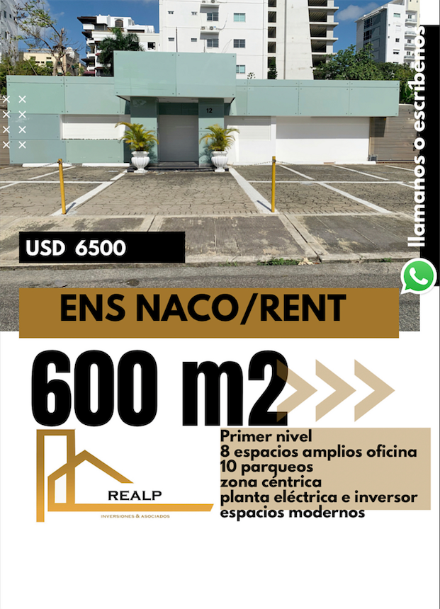 oficinas y locales comerciales - Local amplio en Naco 600 m