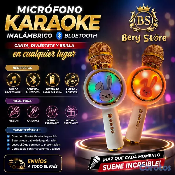 juguetes - MICRÓFONO KARAOKE INALÁMBRICO BLUETOOTH | MICRÓFONO INALÁMBRICO RECARGABLE | 3