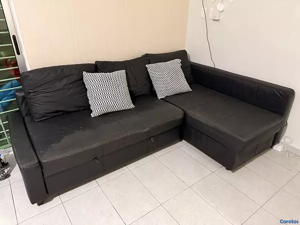 muebles y colchones - sofa cama 3 piezas color negro, de piel IKEA 4