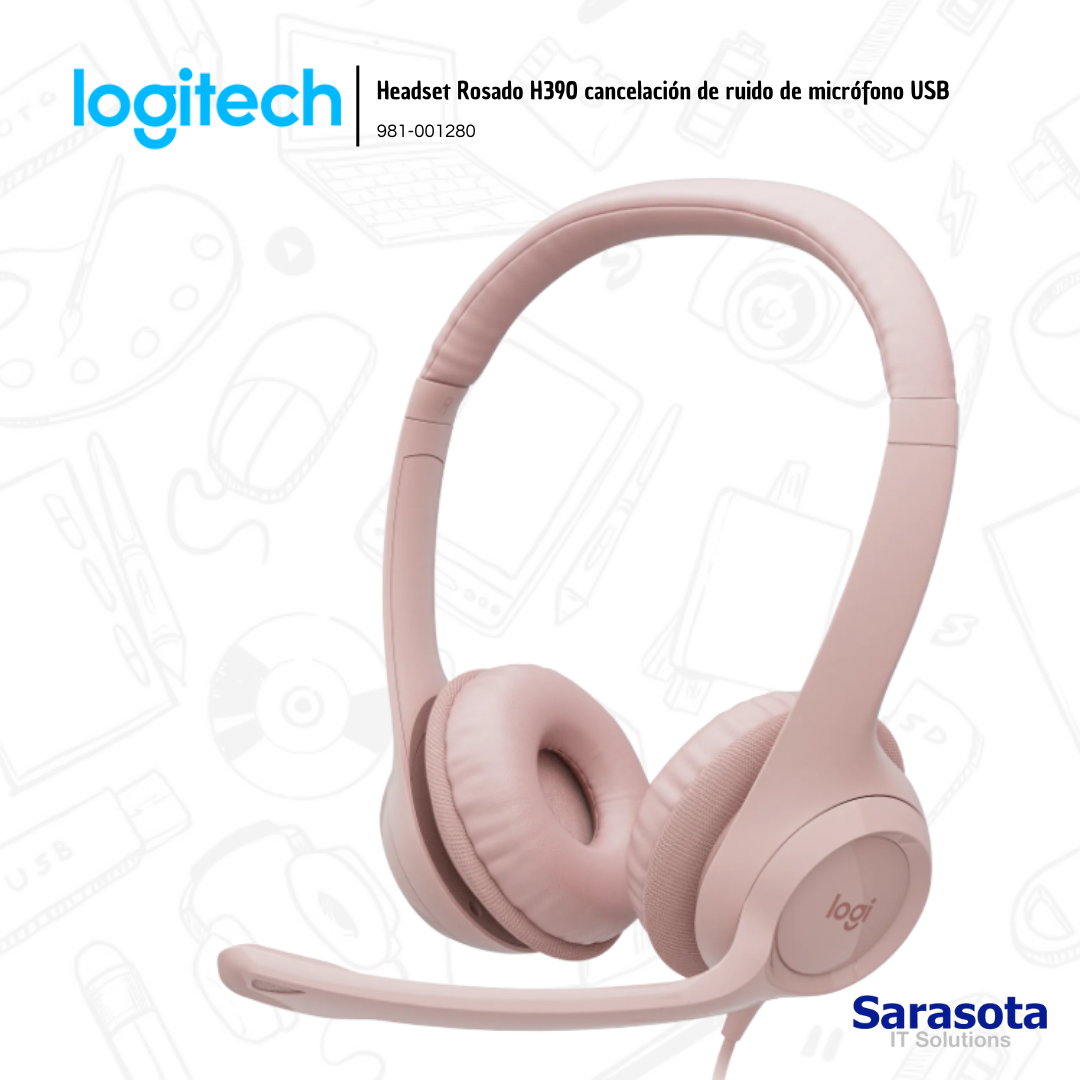 accesorios para electronica - Logitech Headset Rosado H390 cancelación de ruido  0