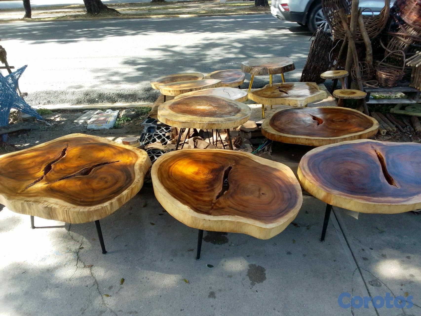 decoración y accesorios - mesas rústica de centro de muebles en saman y hierro,  5