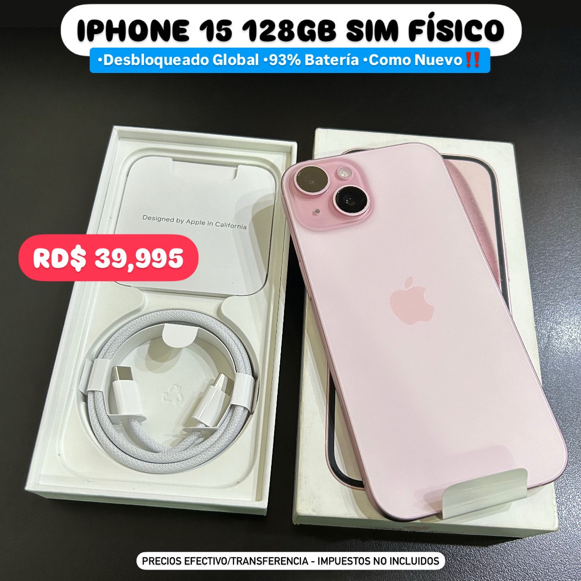 celulares y tabletas - IPHONE 15 128GB SIM FÍSICO OFERTA  0
