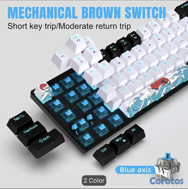 computadoras y laptops - Teclado mecanico retro iluminado color azul 6