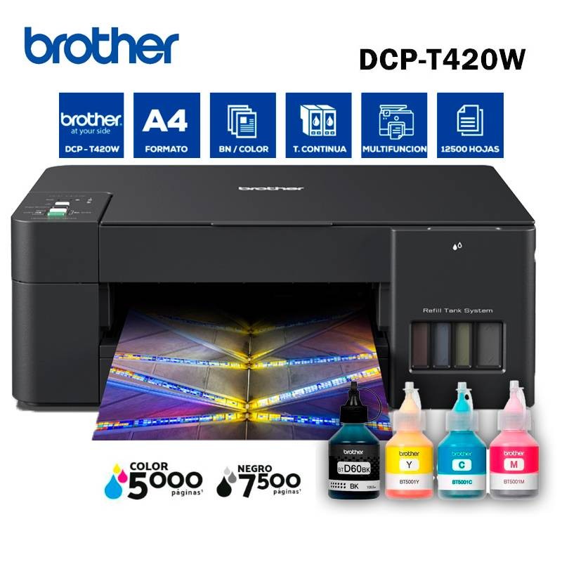 impresoras y scanners - MULTIFUNCION BROTHER INKBENEFIT TANK DCPT420W, FI-FI  ESCANER,COPIADORA,IMPRIME 0