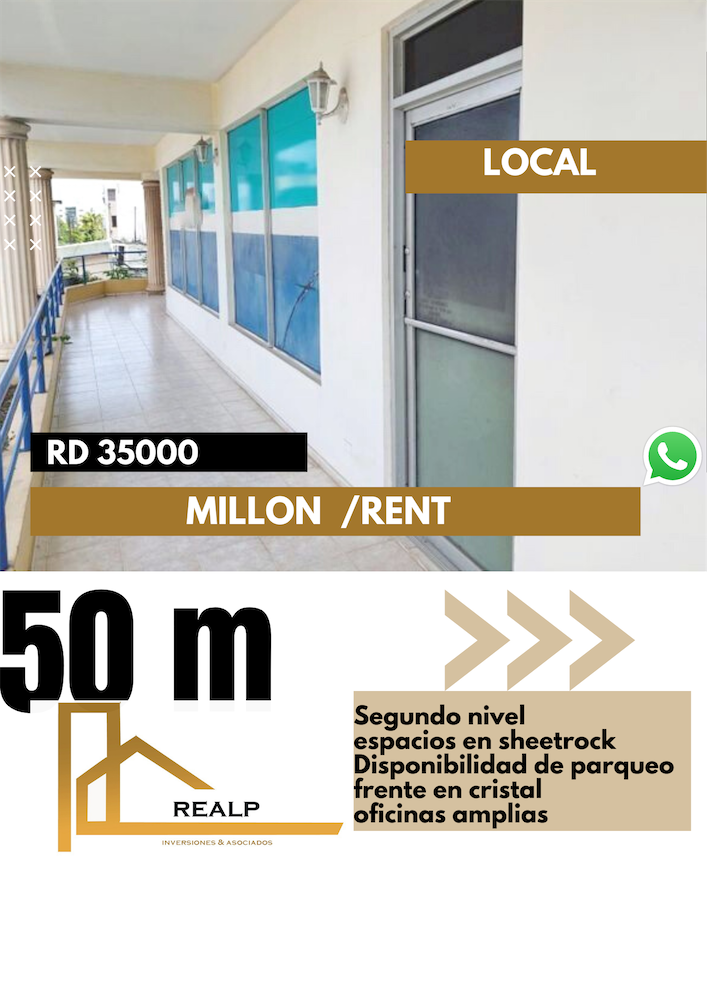 oficinas y locales comerciales - Millon 50 metros 3500 mil pesos