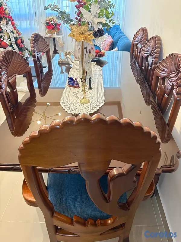 muebles y colchones - Juego de comedor de caoba exclusivo de 6 sillas 3