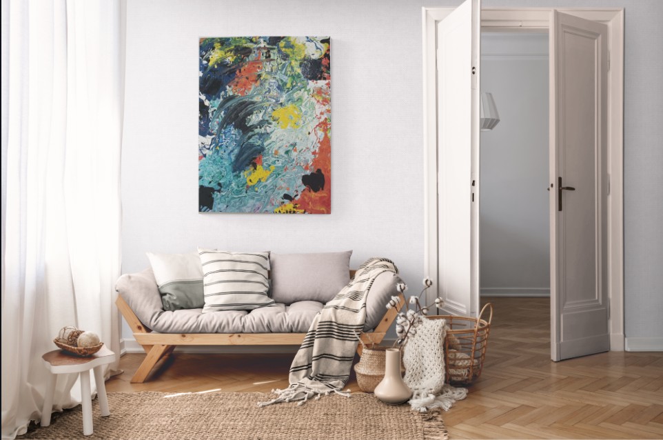 arte y antigüedades -  Cuadro abstracto para tu sala: "Onda en Colores" by Rosy Valdez. 1