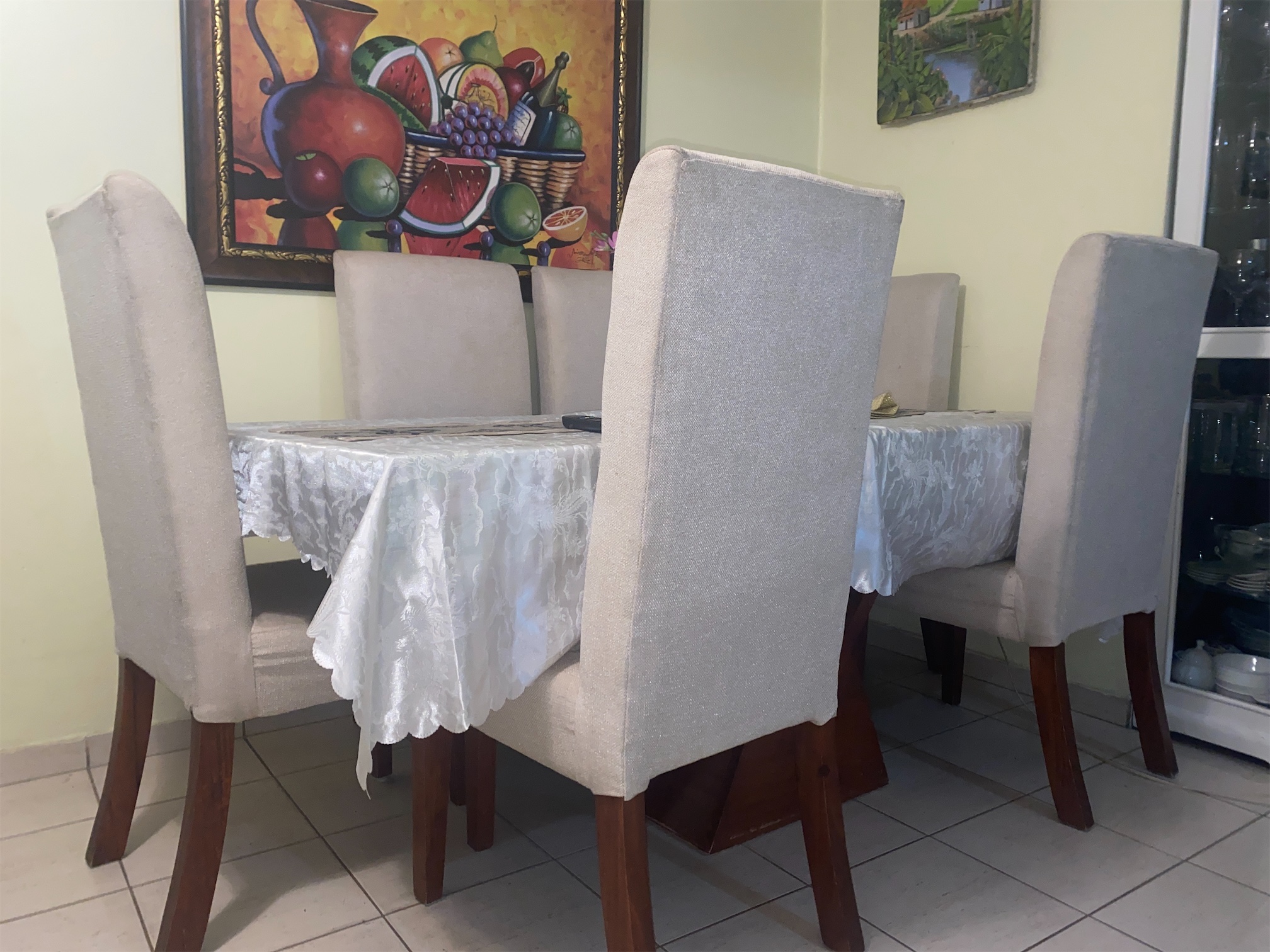 muebles y colchones - Juego de comedor de 6 sillas con tope de cristal