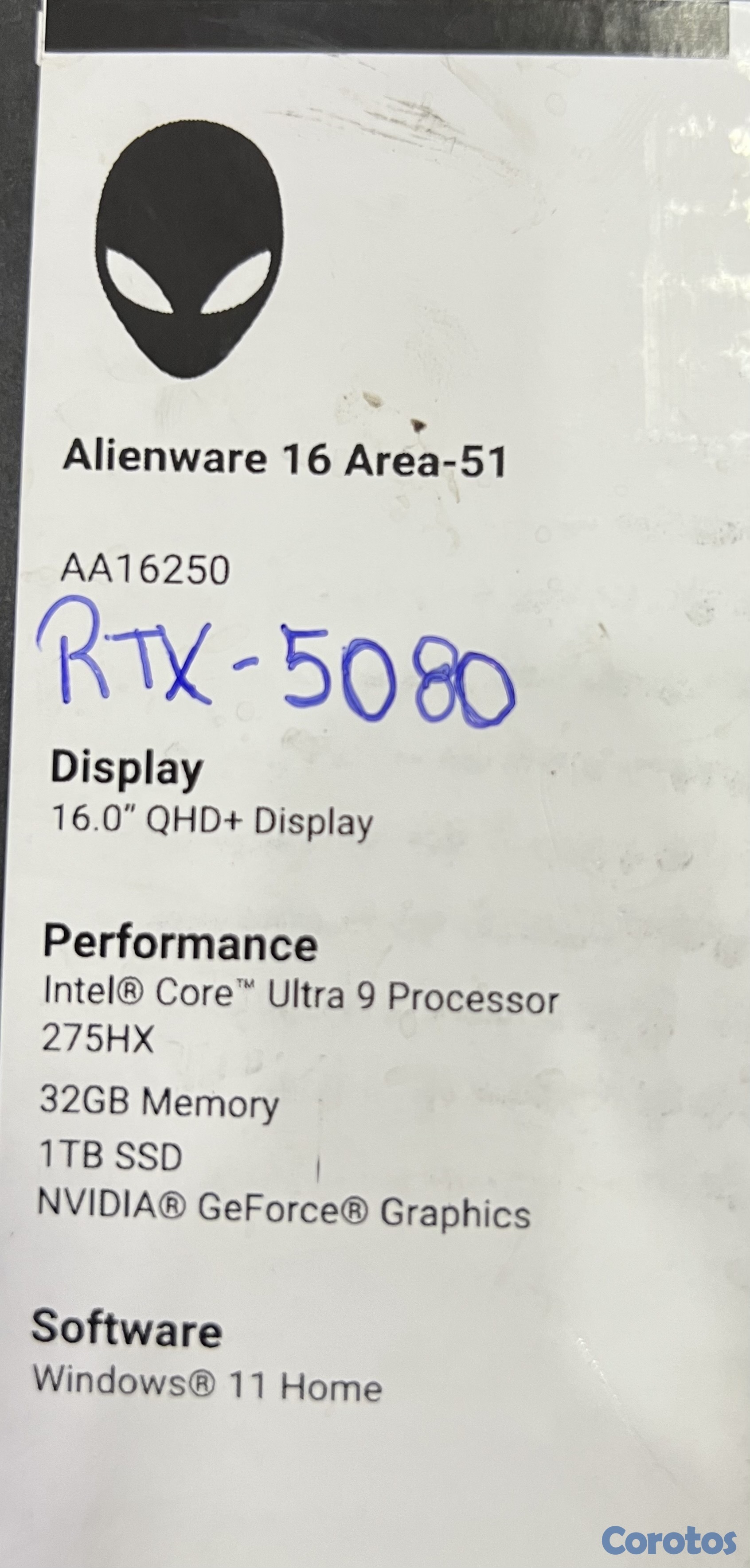 computadoras y laptops - ALIENWARE 16 AREA 51 INTEL ULTRA 9 32GB RAM+1TB SSD RTX5080 NUEVA SELLADA  3