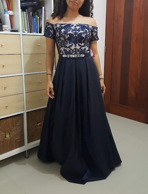 ropa para mujer - Vestido largo de gala azul marino