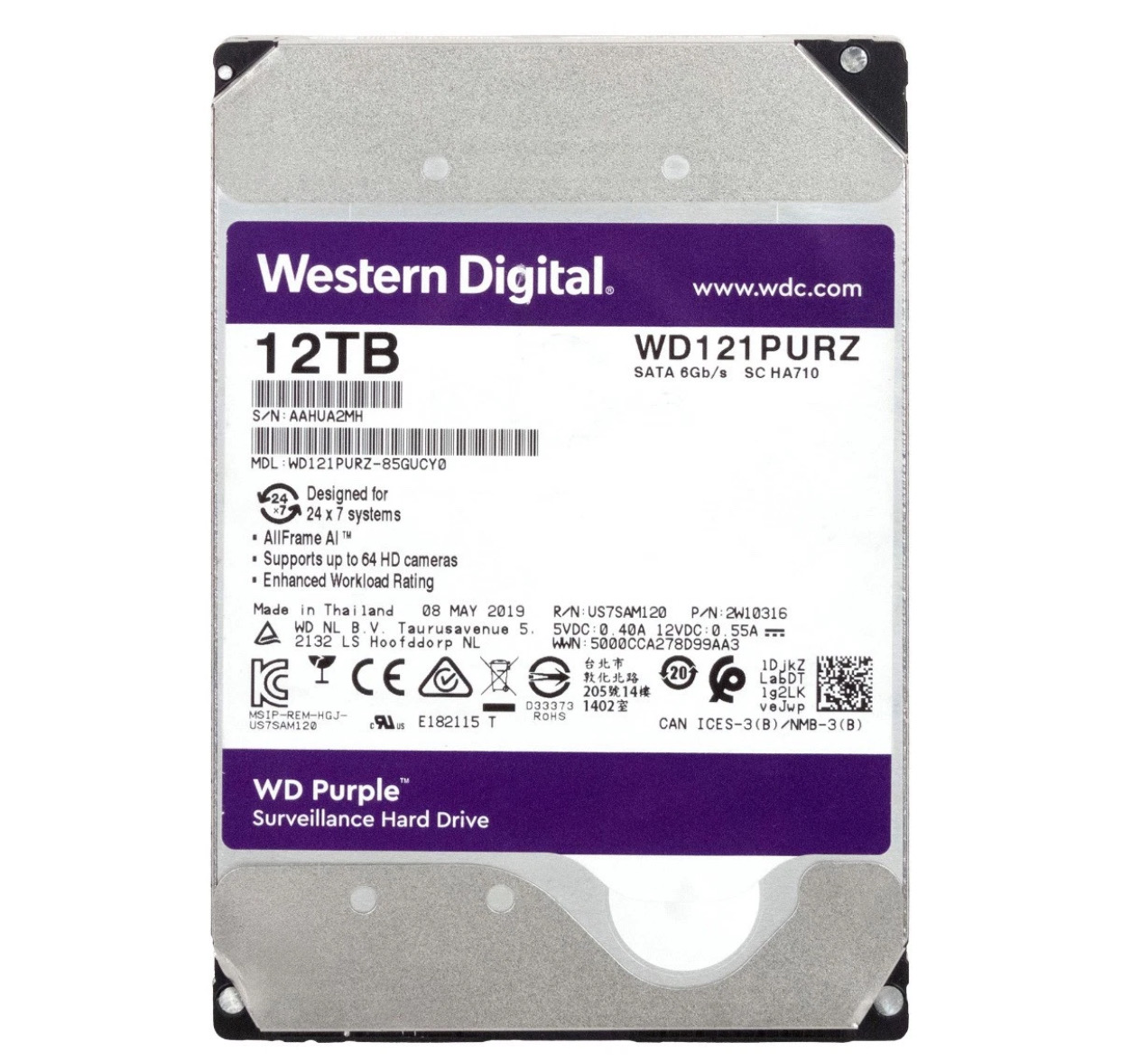 computadoras y laptops - Wd Purple Wd121purz Sc Ha710 12Tb 7.2K 256Mb Sata Iii 3.5'' 1