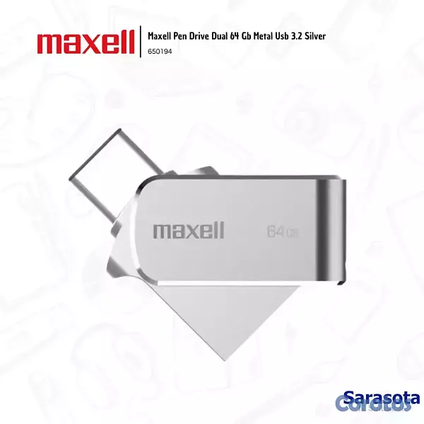 accesorios para electronica - Maxell Pen Drive 64Gb Metal Dual Usb 3.2 Silver
