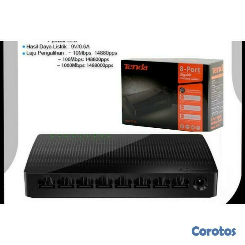computadoras y laptops - SWITCH 8 PUERTOS Gigabit  TENDA SG108, NO ADMINISTRABLE, 10/100/1000, 10BASE-T 2