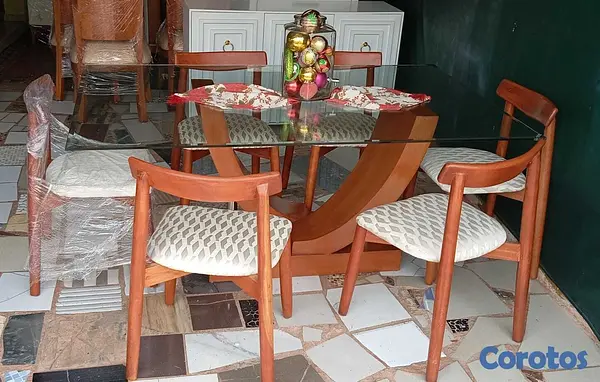 muebles y colchones - Juego de comedor caoba 6 sillas moderno 2