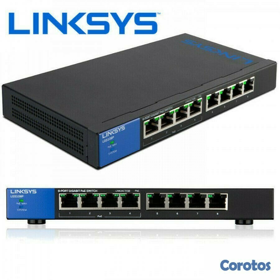 computadoras y laptops - SWITCH 8 PUERTOS LINKSYS - NO ADMINISTRABLE - 8 PUERTOS GIGABIT ETHERNET POE ,4 