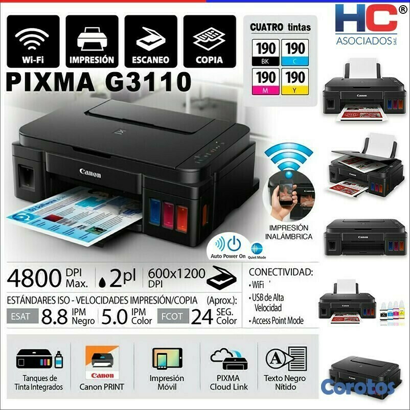 impresoras y scanners - MULTIFUNCIONAl CANON G3110 ,BOTELLA DE TINTA DE FABRICA,Wi-Fi,printer,copia,scan 3