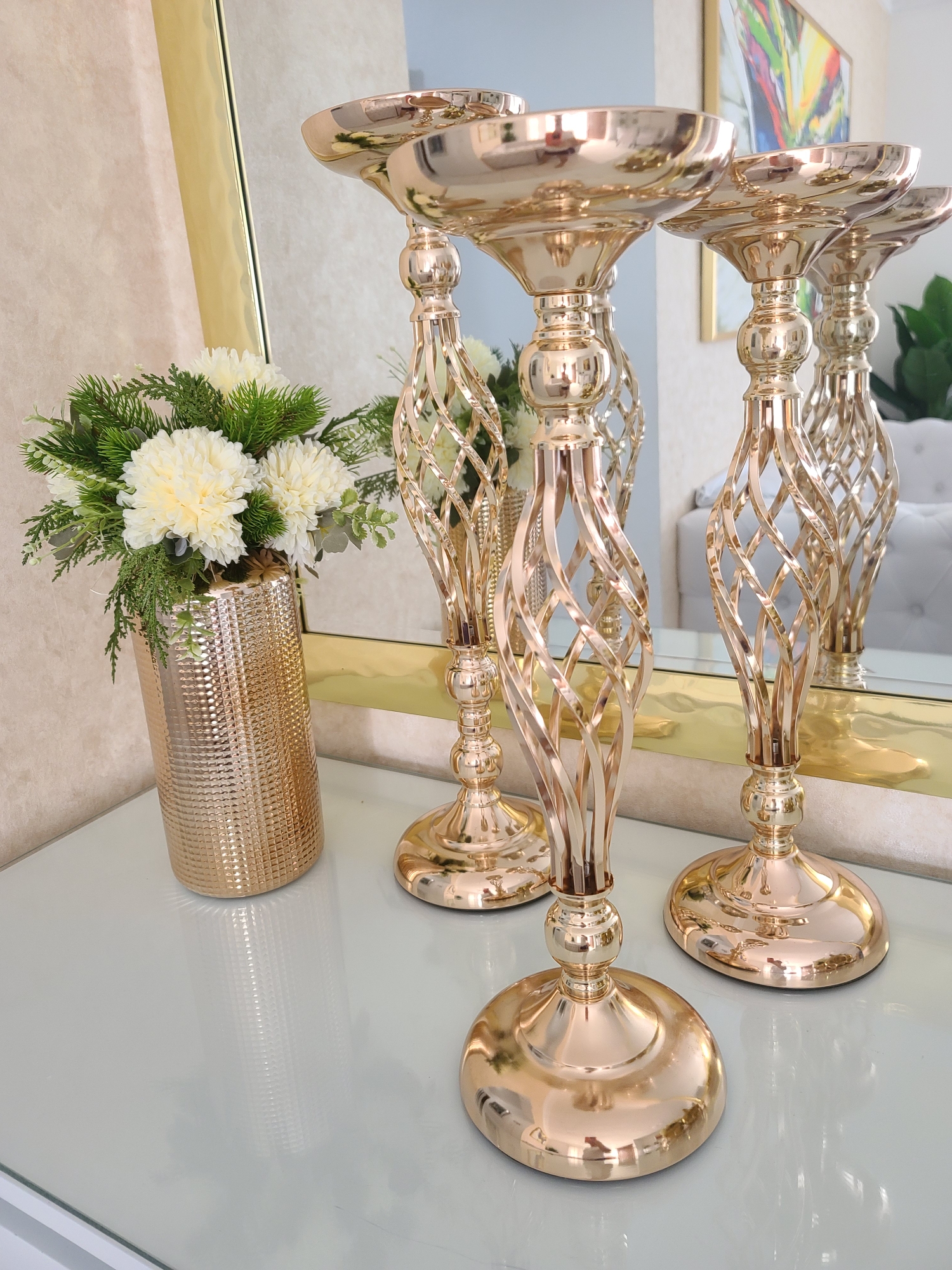 decoración y accesorios - Juego de candelabros dorados