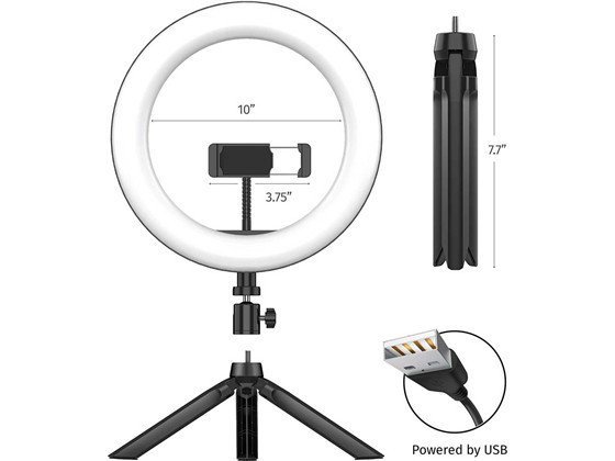 computadoras y laptops - TRÍPODE PORTABLE PARA CELULARES CON ARO DE LUZ UNIVERSAL, ARO DE LUZ 10"