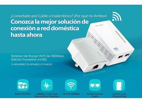 computadoras y laptops - POWERLINE TP-LINK TL-WPA4220KIT, ACCESS POINT TL-WPA4220, 2.4GHZ/300MBPS, 2 PUER 1