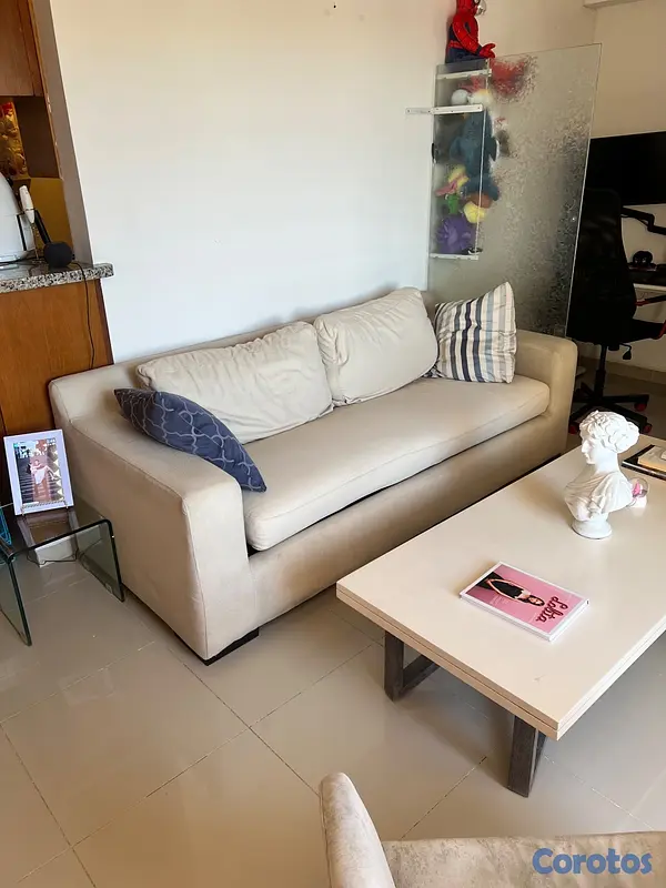 muebles y colchones - Sofá cama mueble de 3 asientos en canvas color cre 4