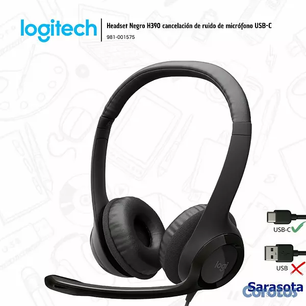 camaras y audio - Logitech Audífono H390 con micrófono USB-C Negro ( 2