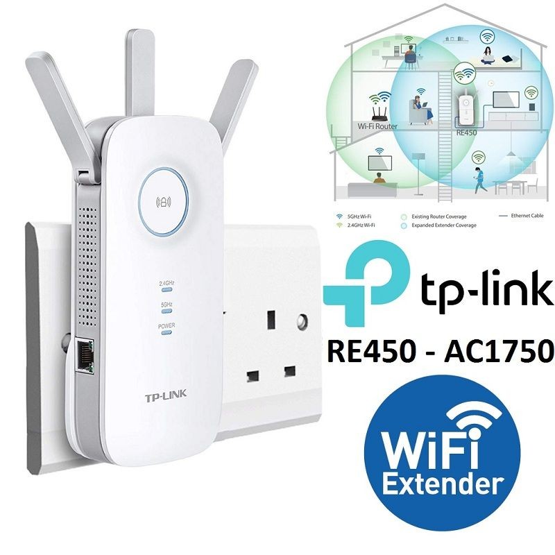 otros electronicos - REPETIDOR TP-LINK RE450, 2.4GHZ/450MBPS, 5GHZ/1300MBPS, 1 PUERTO GIGABIT LAN, 80 0