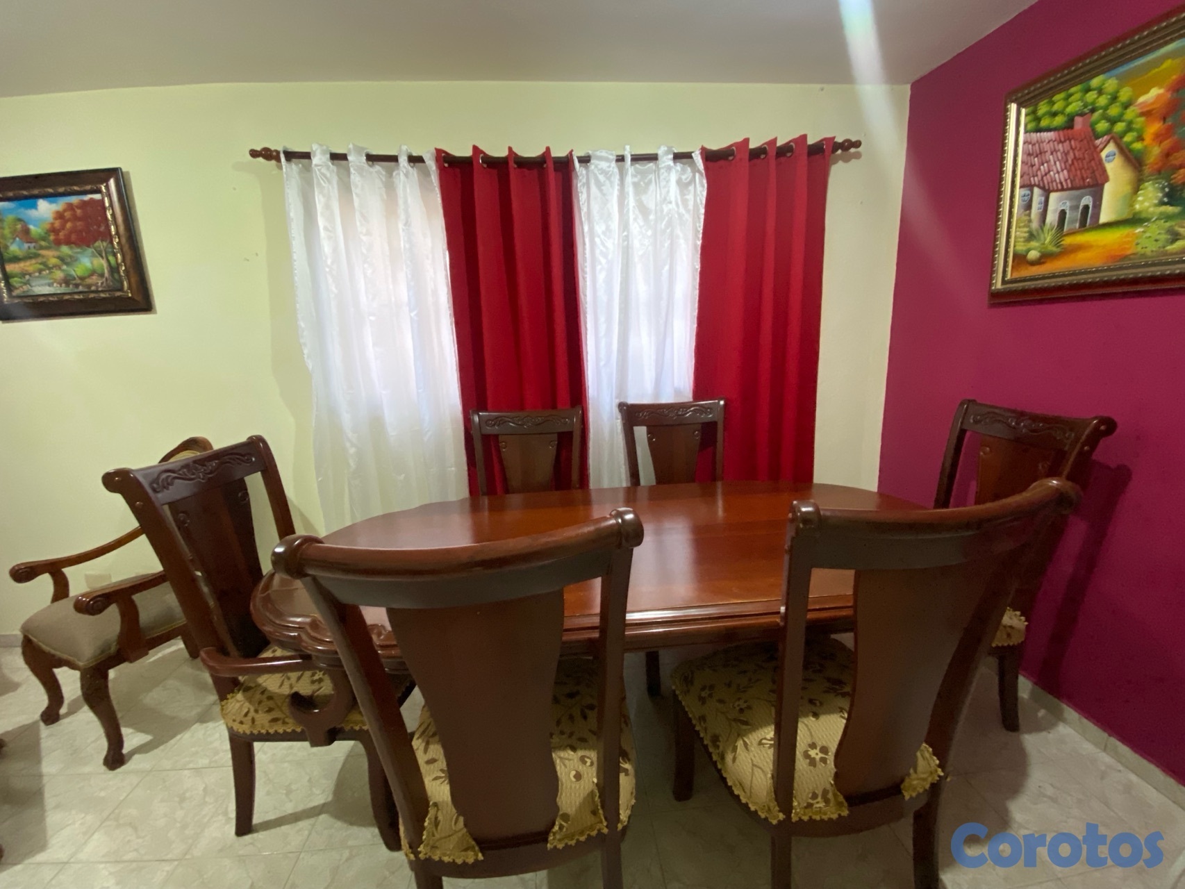 muebles y colchones - Juego de comedor en caoba con 6 sillas  3